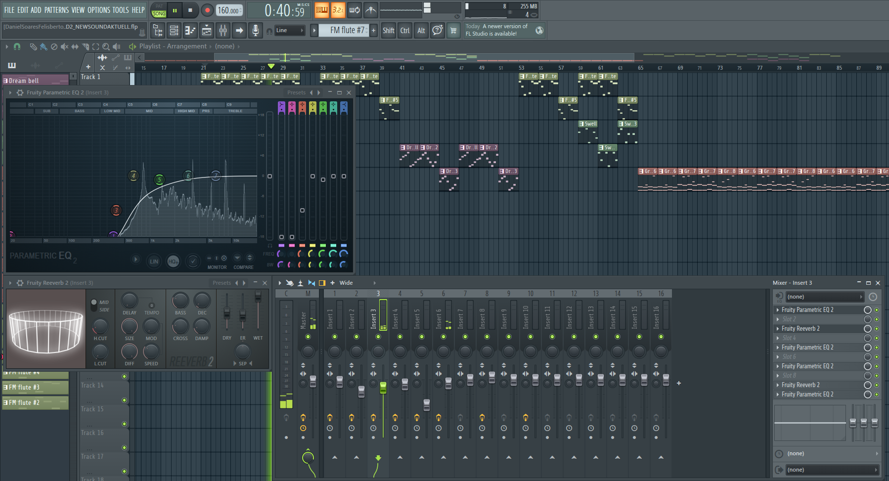 FL Studio with the Fruity Parametric EQ 2, the Fruity Reverb 2 and the mixer