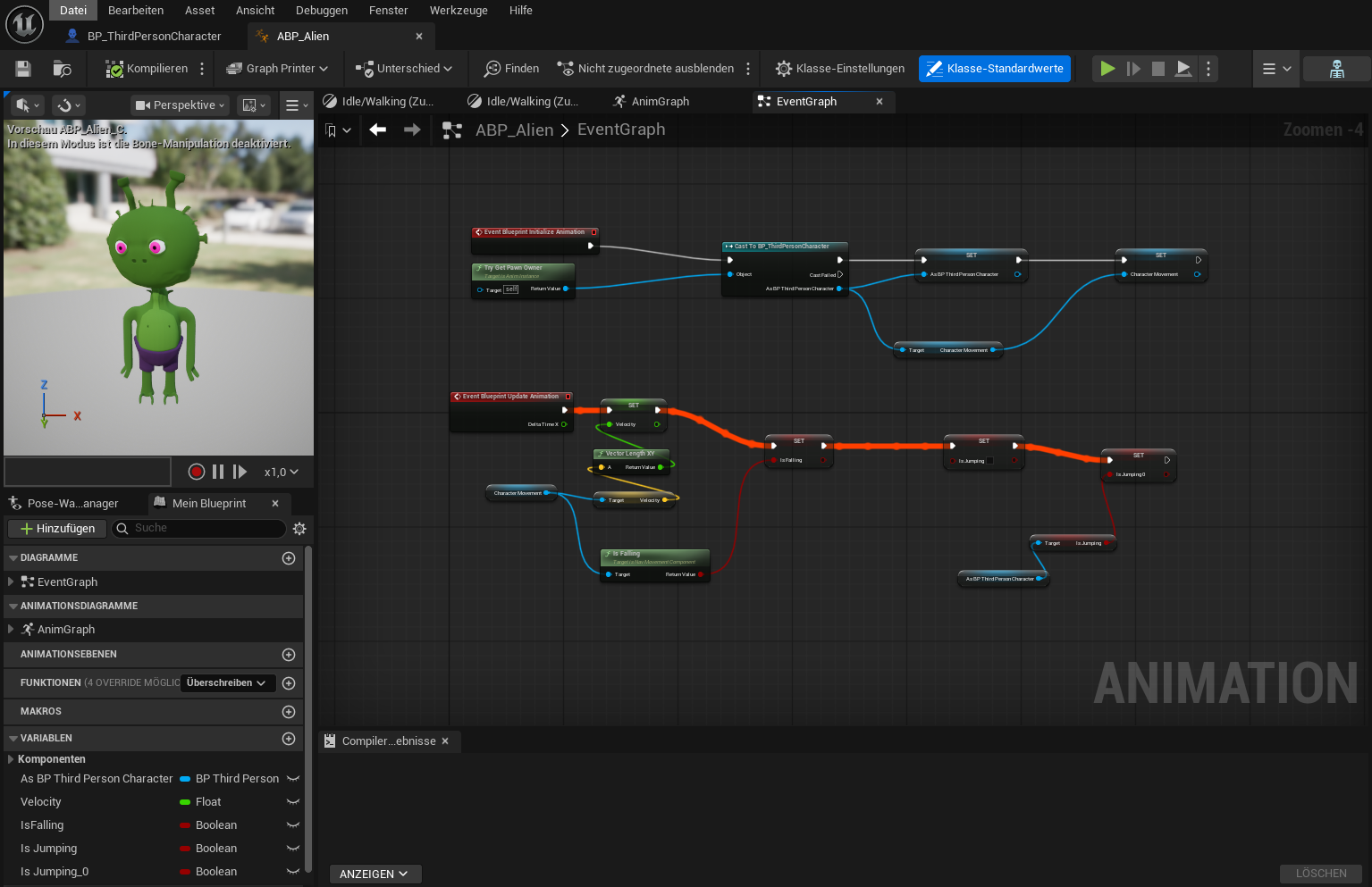 Event graph of the alien animation blueprint