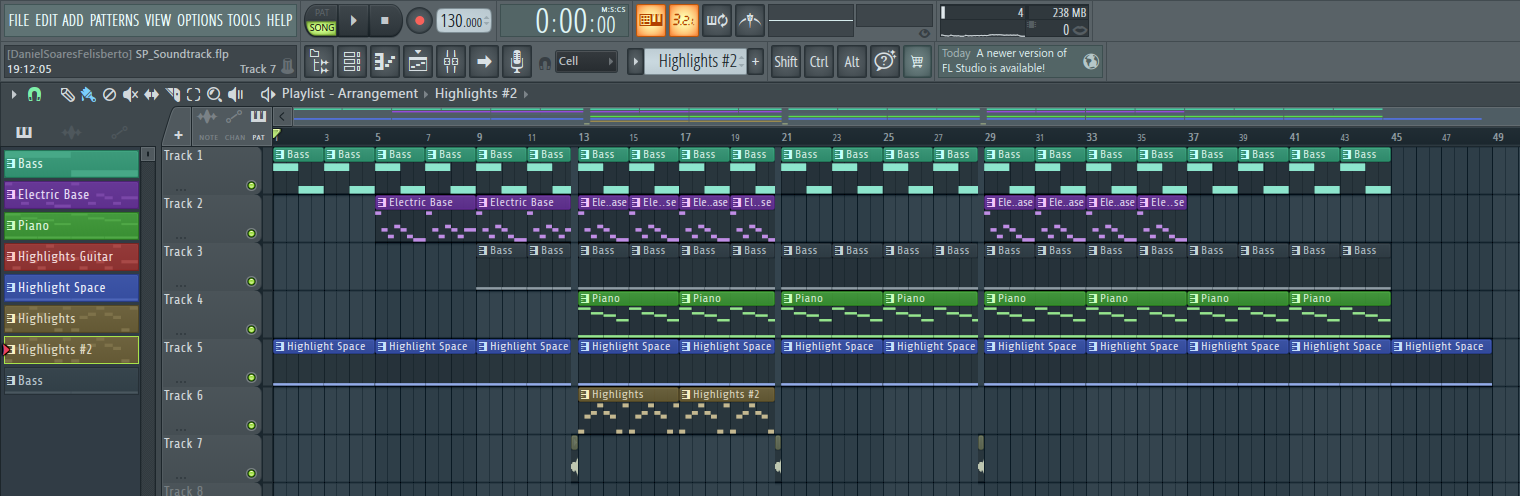 FL Studio playlist with the arrangement of the Loop 7 soundtrack
